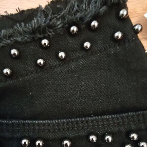 NEW Pistola beaded frayed denim mini skirt black 26 2 NWT - Picture 4 of 12